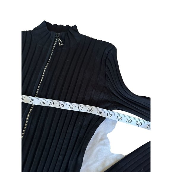 Belldini Sweater Cardigan Women Sz XL Black Full Zipper Rhinestones Stretch Knit - Picture 11 of 12